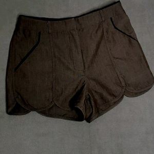 Sweet Rain Women Brown With Black Trim Dressy Shorts S Scalloped Bottom Edge